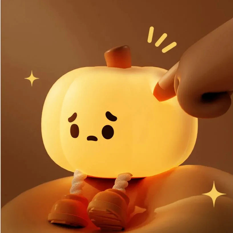 GlowBuddy Pumpkin Lamp - Soft Silicone Night Light for Kids - Dimmable Bedside Lamp with Timer | Cute Sleep Aid for Calm Bedtime & Nursery Decor