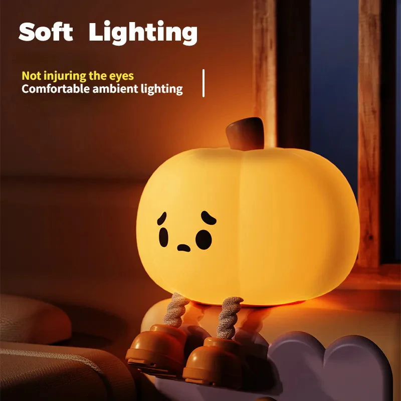 GlowBuddy Pumpkin Lamp - Soft Silicone Night Light for Kids - Dimmable Bedside Lamp with Timer | Cute Sleep Aid for Calm Bedtime & Nursery Decor