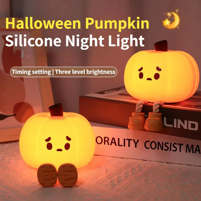 GlowBuddy Pumpkin Lamp - Soft Silicone Night Light for Kids - Dimmable Bedside Lamp with Timer | Cute Sleep Aid for Calm Bedtime & Nursery Decor