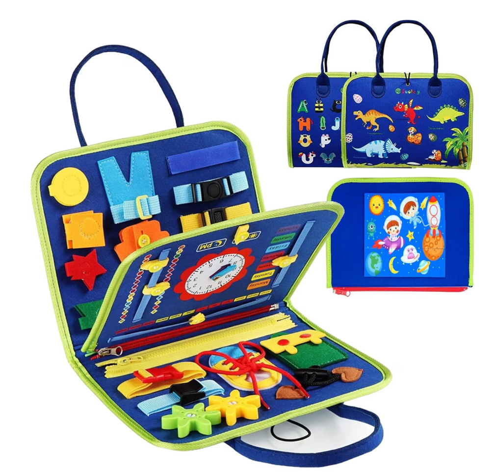 MiniMinds Montessori Busy Board - Sensory Learning Toy for Toddlers | Travel-Friendly Fine Motor Skills Activity Board