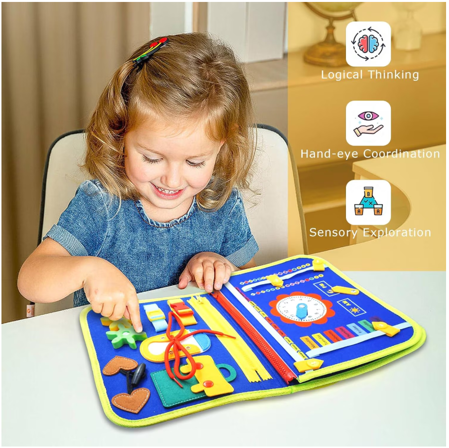 MiniMinds Montessori Busy Board - Sensory Learning Toy for Toddlers | Travel-Friendly Fine Motor Skills Activity Board