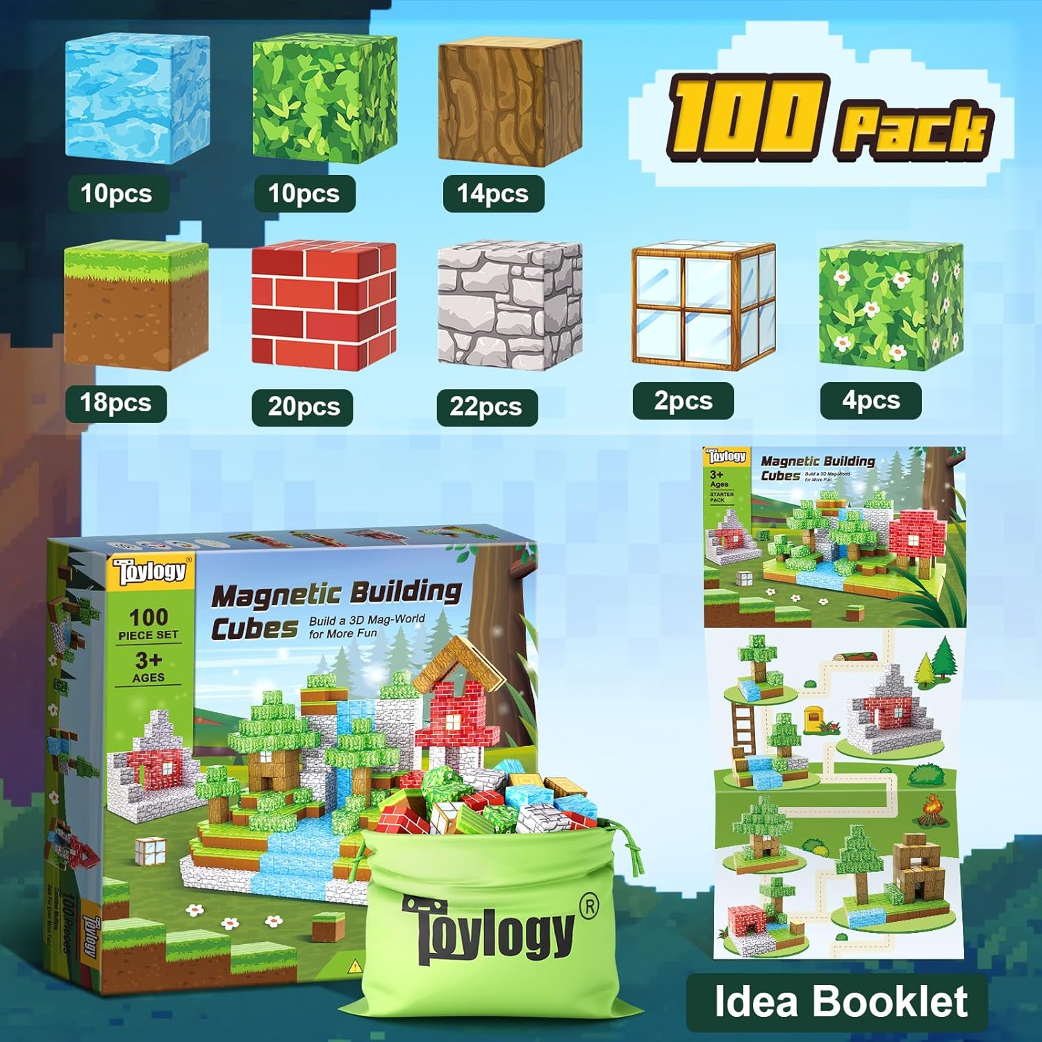 100 pcs Learning Magnetic Building Blocks Adventure Set - STEM Sensory Toy for Kids | Montessori Creative Construction Kit